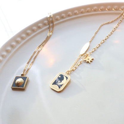 Stainless Steel • Shell Necklace • Vintage Geometric Necklace for Women • Valentine Gift for Her• Mather’s Day Gift • Gold Simple Necklace