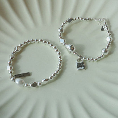 Beaded Lock Pendant  • Sterling Silver Bracelet • Cute Jewelry • Simple • Valentine Gift• Stackable • Sterling Silver • Gift for Friends